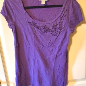 Loft purple tee with bead detail